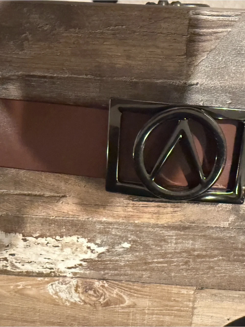 Valentino Brown Leather Belt with Gunmetal V Buckle